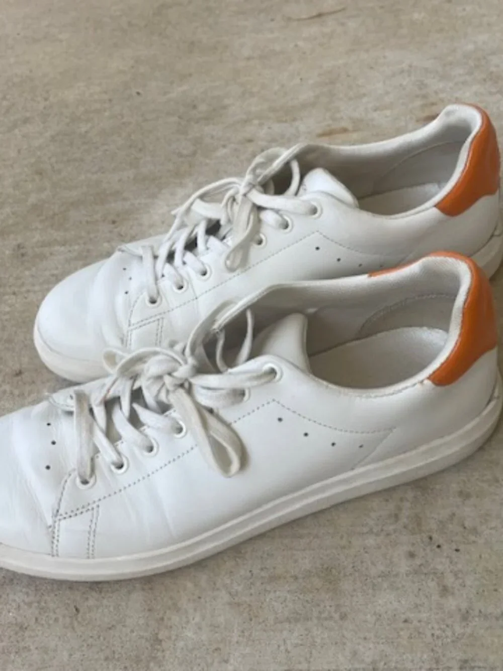 Tory Burch Women's Howell Court Leather Sneakers, White Orange, Size 9